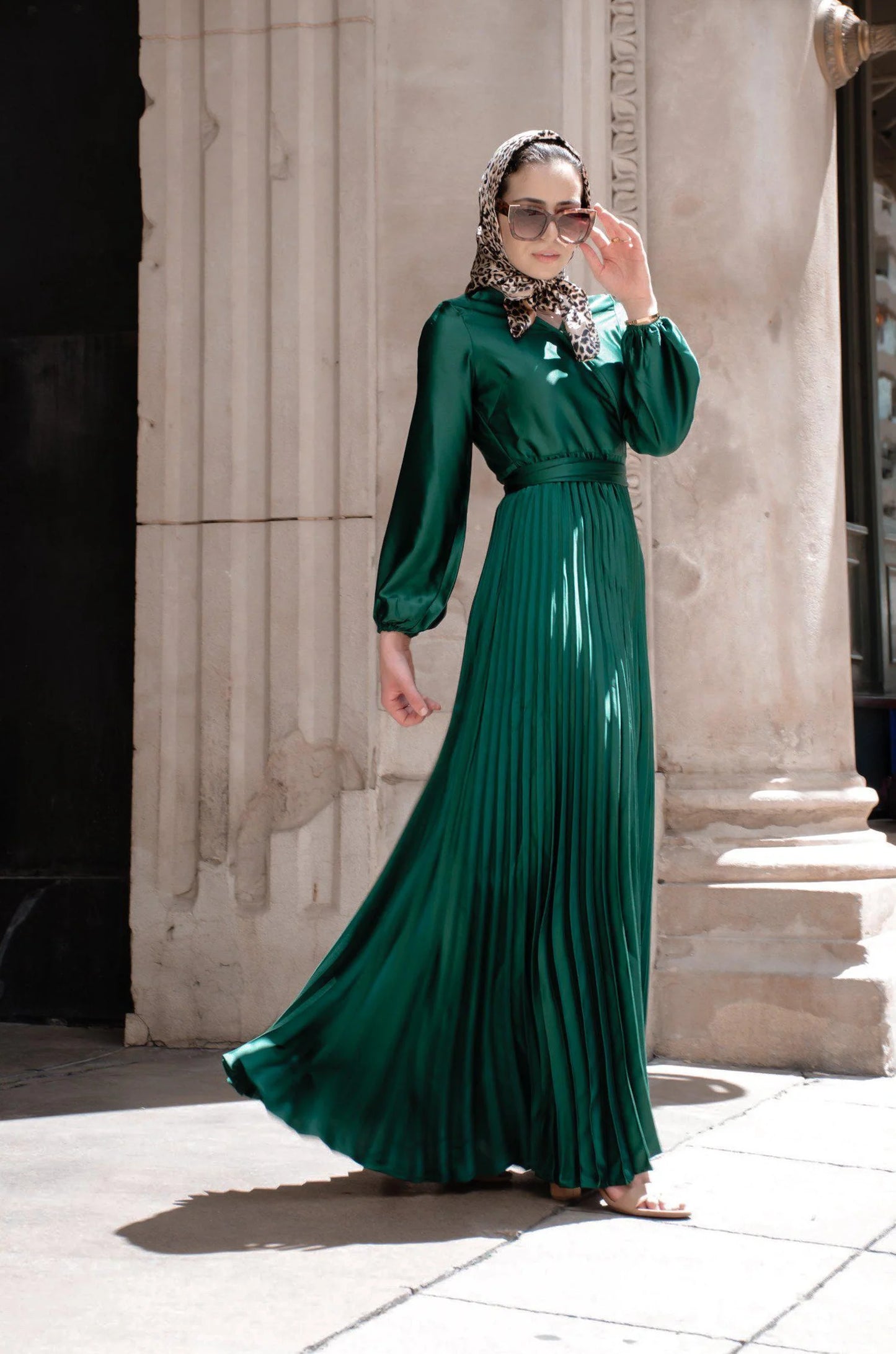 Ayla Pleated Satin Gown – Emerald