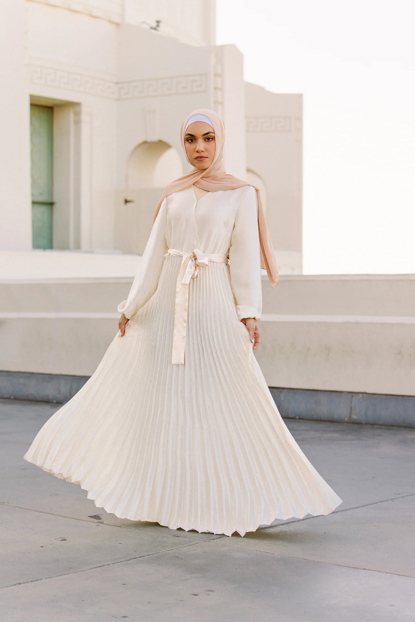 Pleated Satin Gown – Ivory