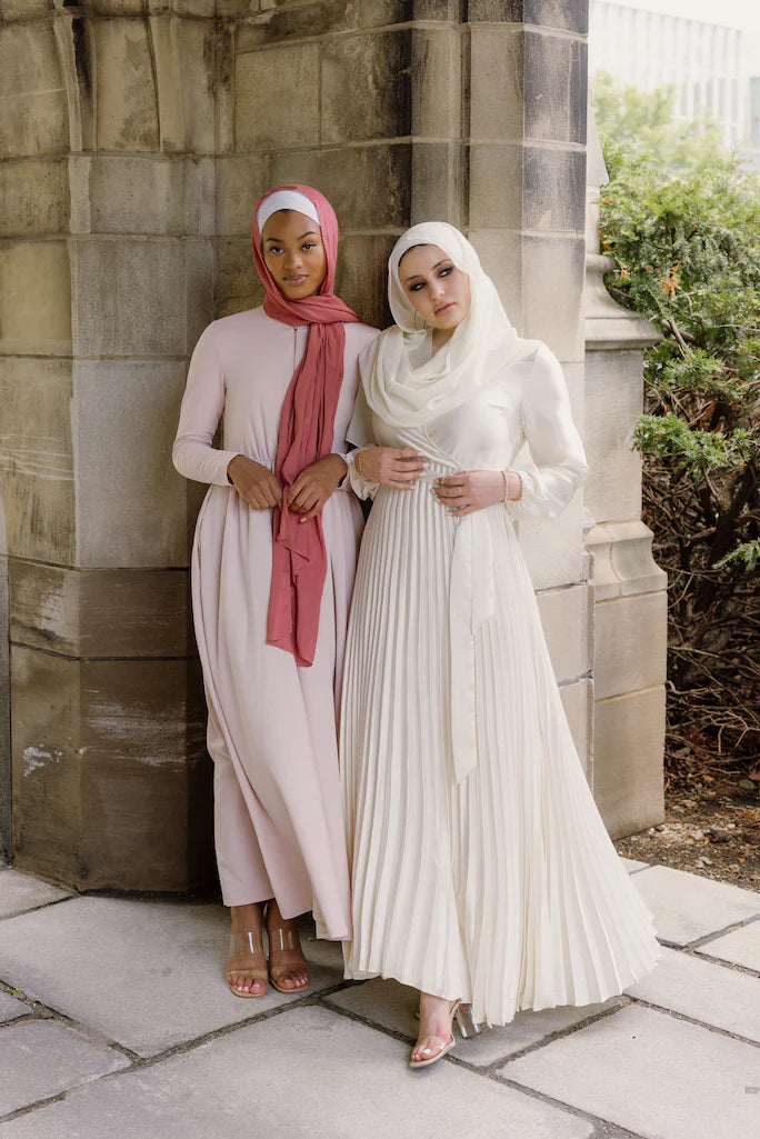 Pleated Satin Gown – Ivory