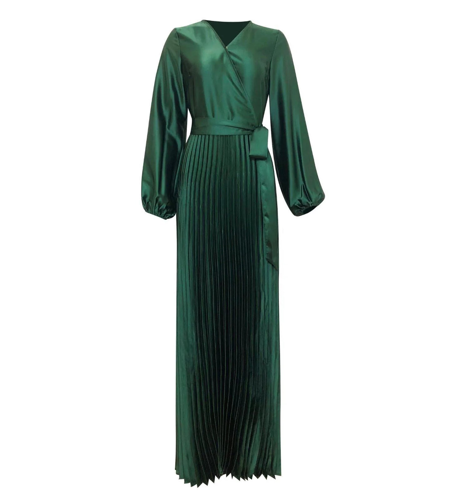 Ayla Pleated Satin Gown – Emerald
