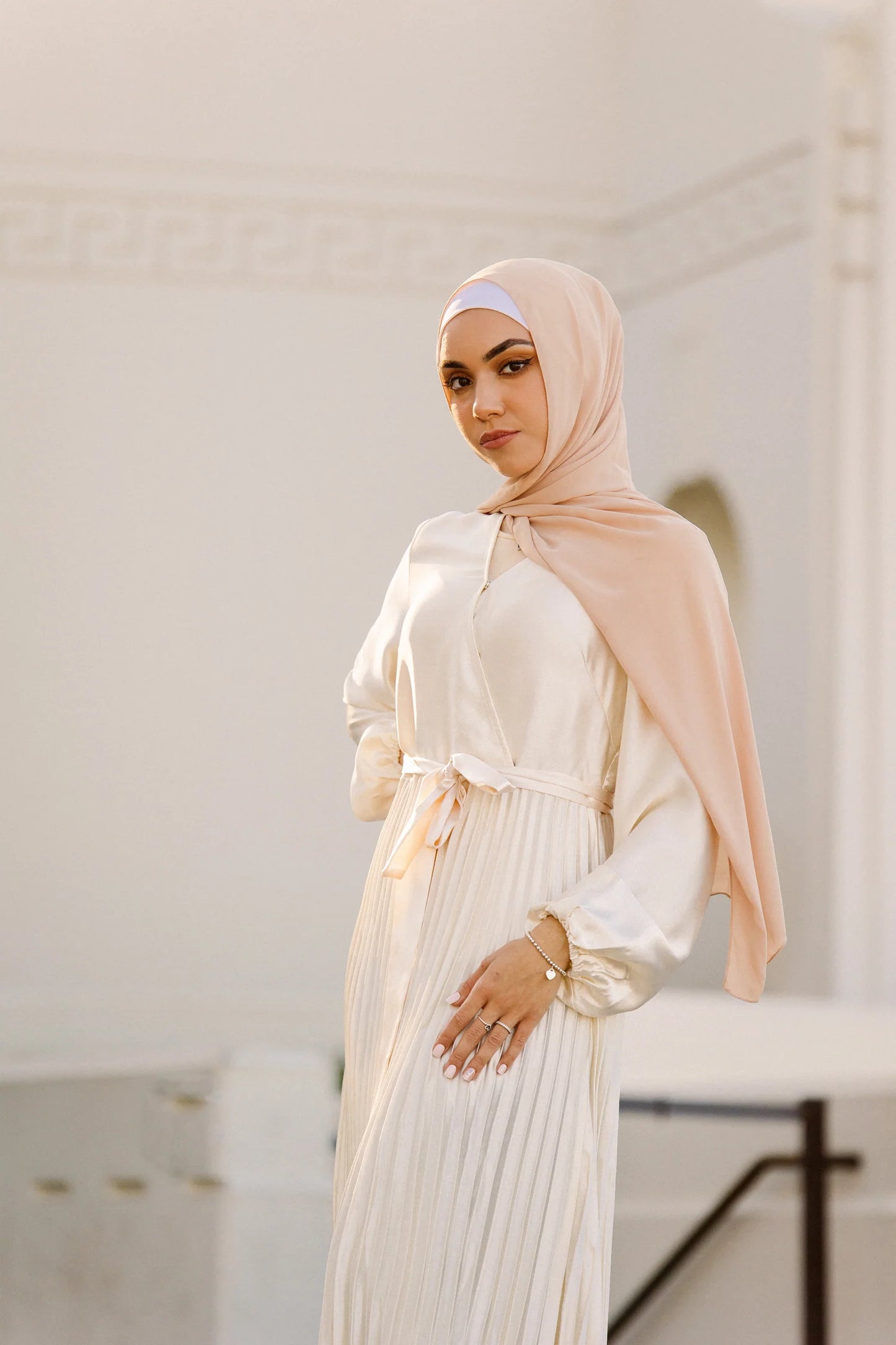 Pleated Satin Gown – Ivory