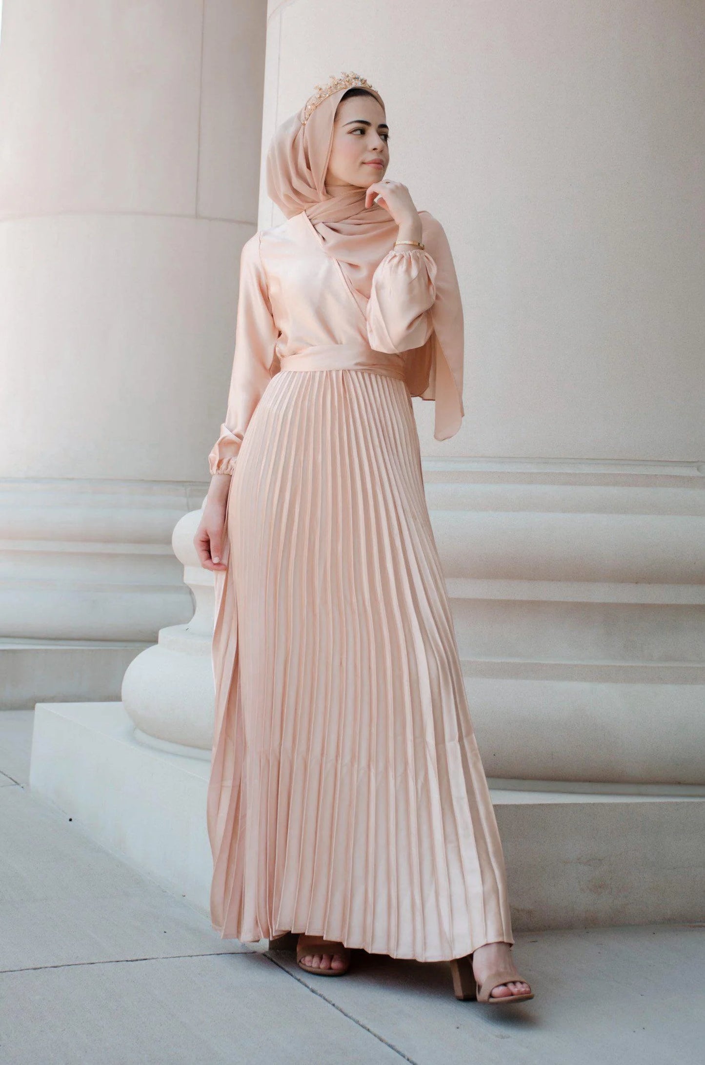 Pleated Satin Gown – Ivory