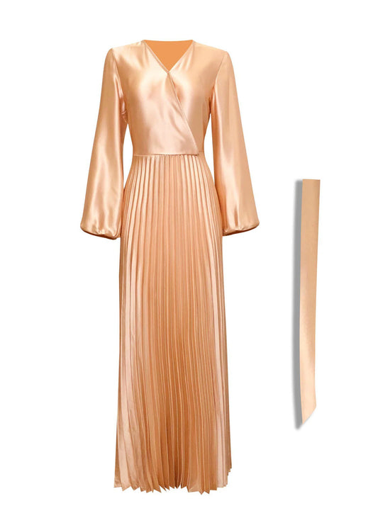 Pleated Wrap Gown – Sunlight Gold