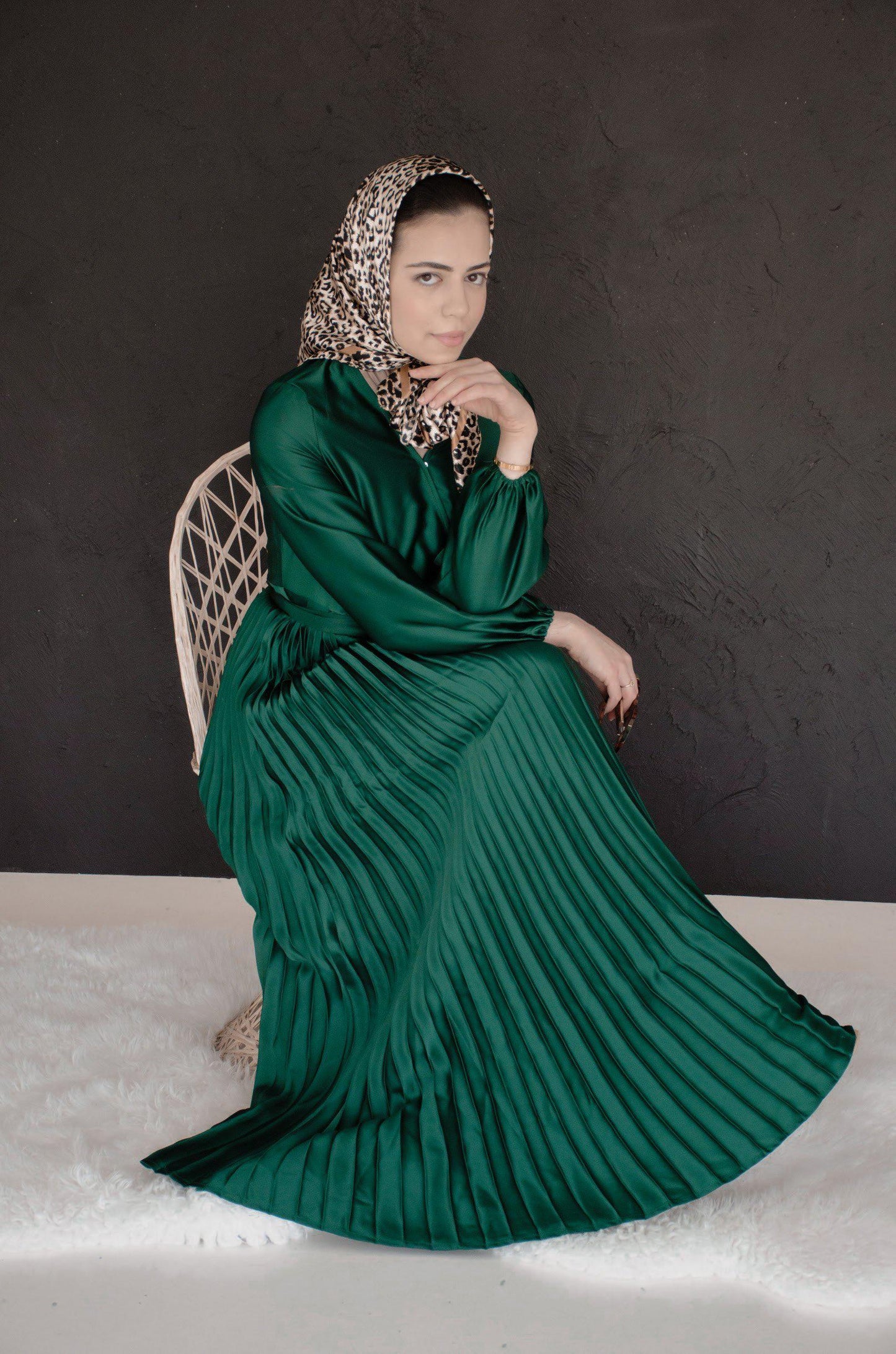 Ayla Pleated Satin Gown – Emerald